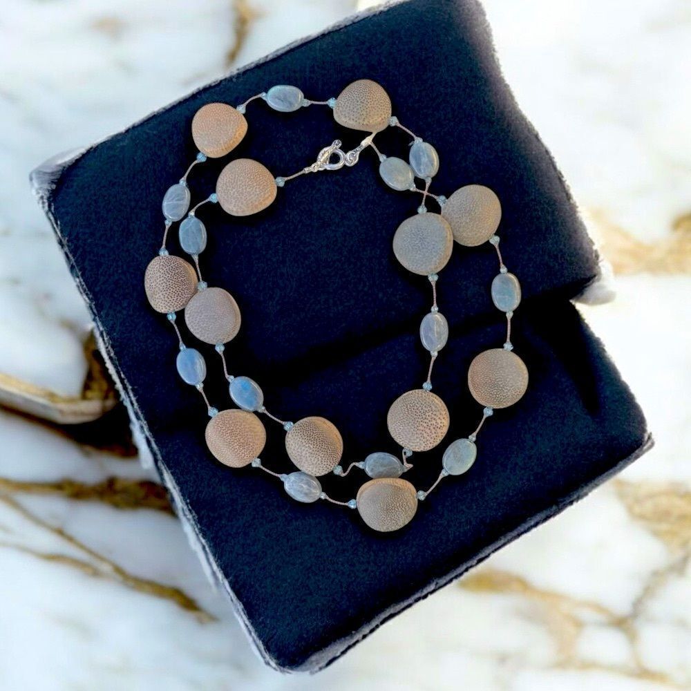 NWT New Margo Morrison Genuine Stone & Crystal Brown Necklace Labradorite/Wood